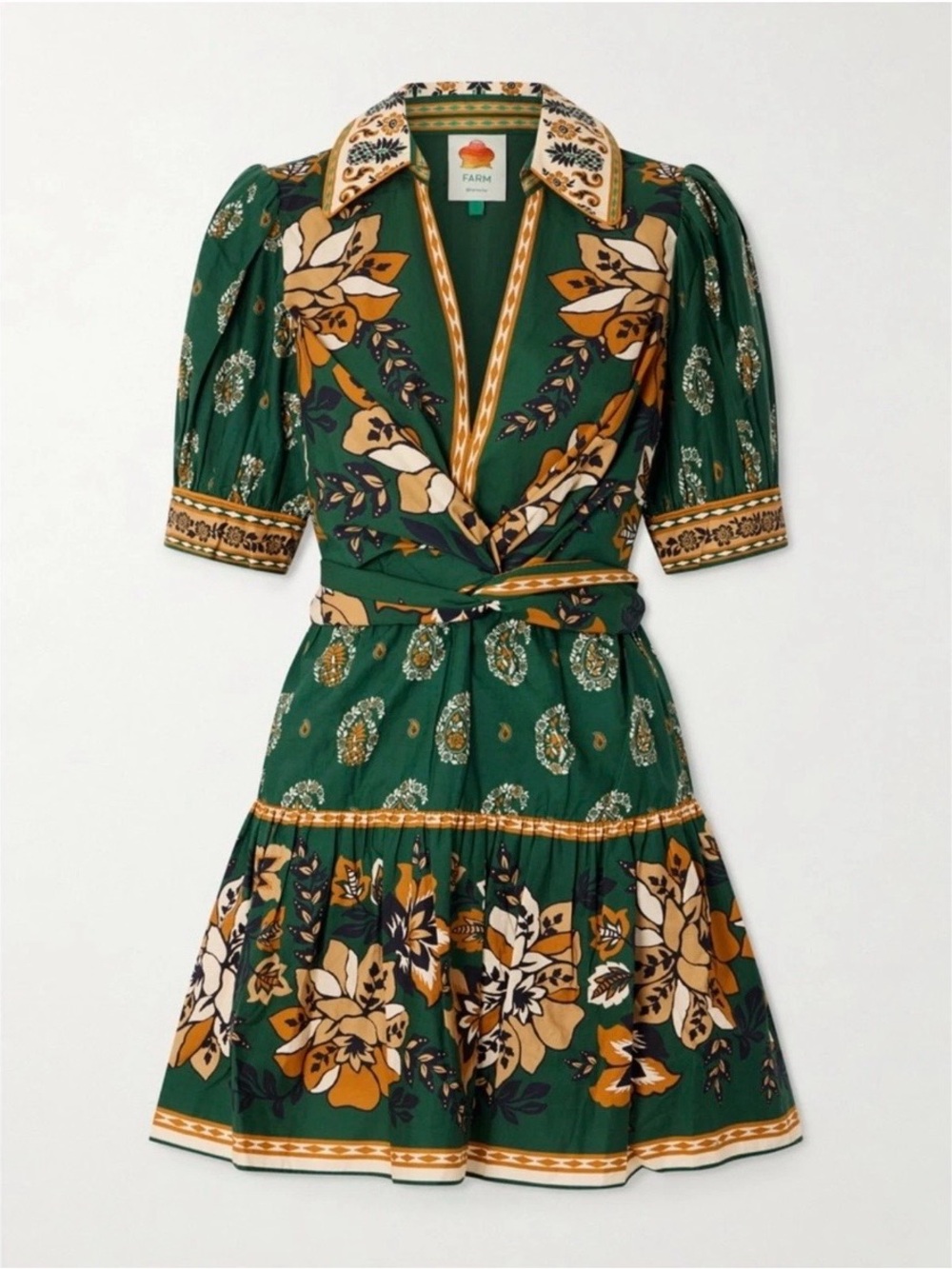 FARM Rio Green and Mustard Floral Mini Dress